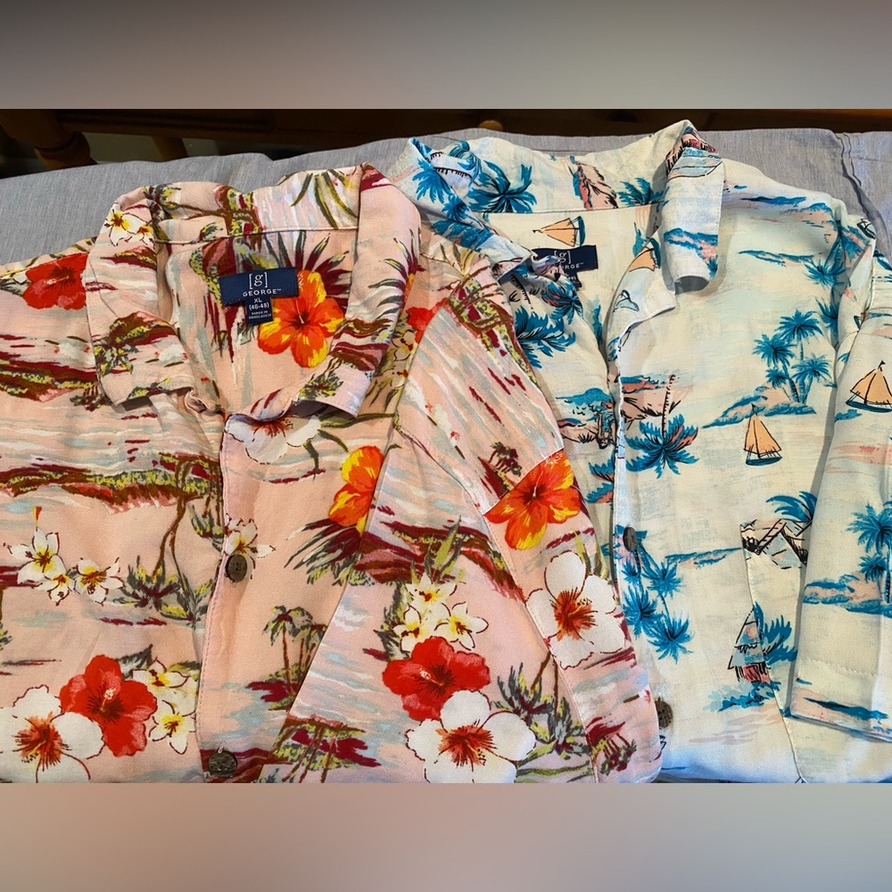 George Men's Lot Of 2 Button Up Hawaiian Shirt Short Sleeve Multicolor Size XL